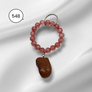 Handmade Sparkly beads Keychain with Carnelian Stone Pendant